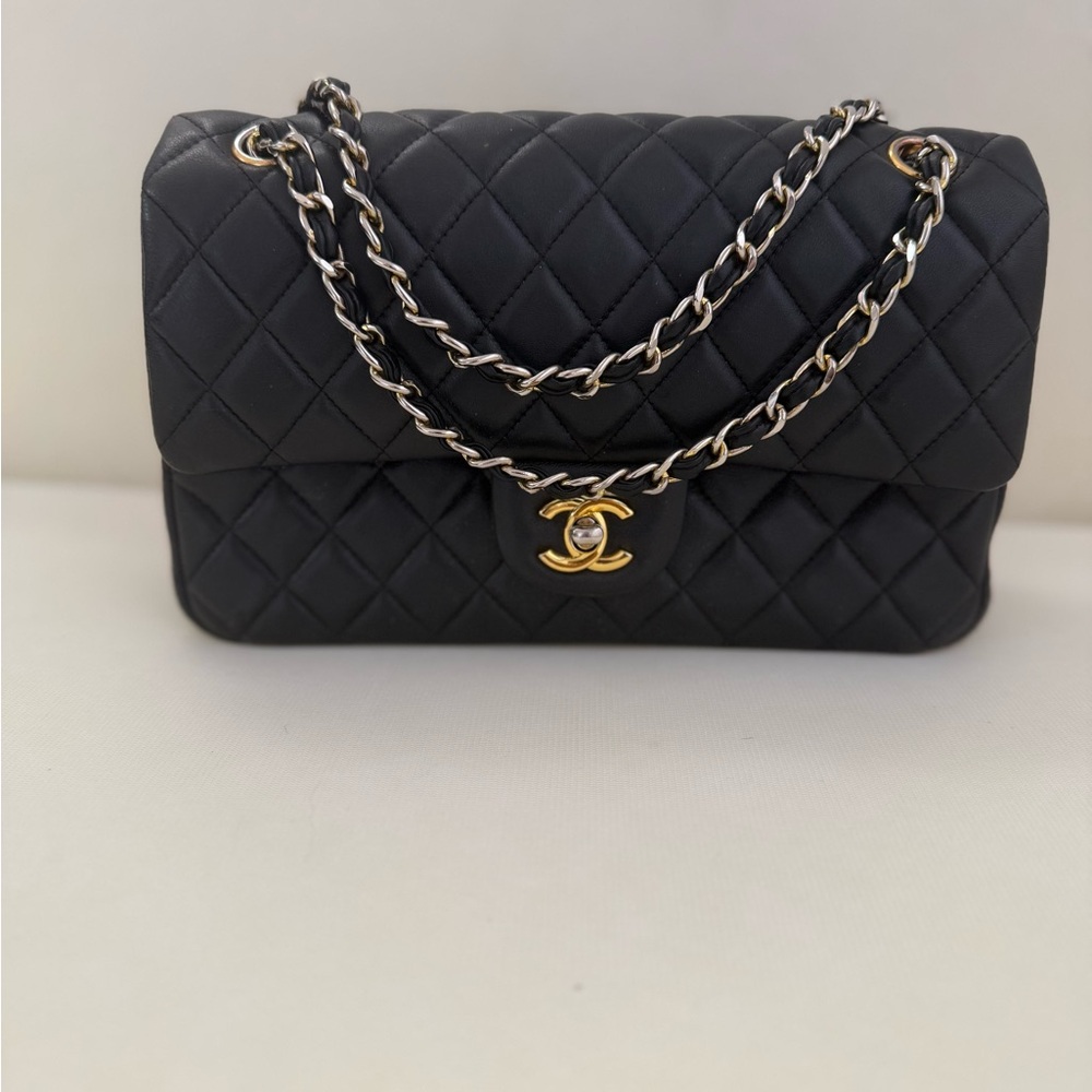 Black Vintage Shoulder Bag with Gold & Silver Chain